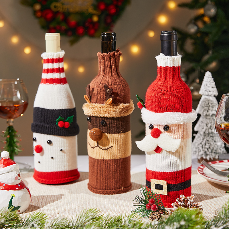 Christmas decorations wine bottle cover cartoon Santa Claus Tree red wine Champagne sets Christmas hotel restaurant atmosphere arrangement-Taobao