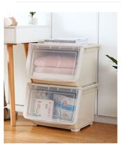 Containing case flip-type drawer storage box Plastic lifting cover inclined opening large number superimposing front door toy cabinet