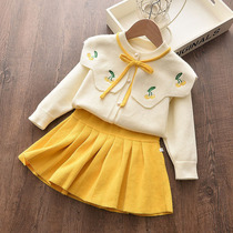 South Korea 2021 Spring and Autumn New Korean Girls Knitted Suit Baby Girl Sweater Skirt Two-Piece Little Girl Spring Dress