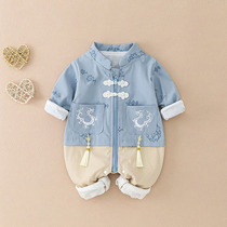 Newborn baby jumpsuit spring and autumn long sleeve clothes cotton boys and girls Chinese style cute foreign style autumn clothes
