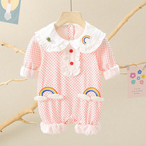 Newborn baby clothes fall winter suit cute cute girl baby jumpsuit spring and autumn long sleeve rainbow ha clothes climbing suit