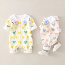 South Korea newborn jumpsuit spring and autumn 0-3-6 month old baby girl goes out to hold 9 full moon princess climbing clothes spring clothes
