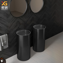 Nordic stainless steel column basin floor type integrated art washbasin small family type balcony round washbasin single basin