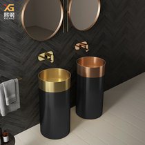 Stainless Steel Column Basin Round Double Parquet Color Bar Wash Basin Home Hand Wash Washbasin Integrated Floor Basin