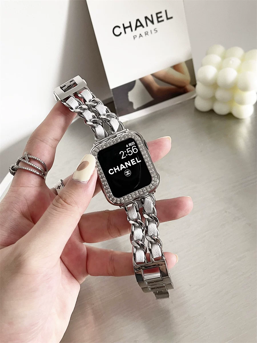 Apple, ремешок для часов, кожаная цепь Denim, стиль Chanel, стиль высокого качества