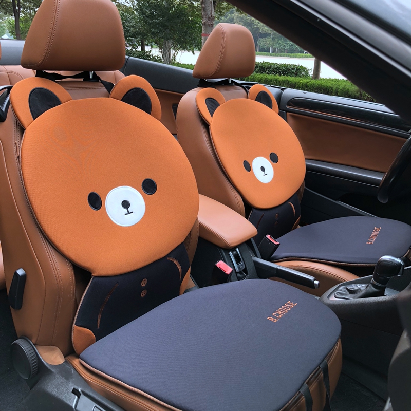 Car seat cushion four seasons universal female cute cartoon breathable half pack summer car mat bear stereoscopic car interior cushion