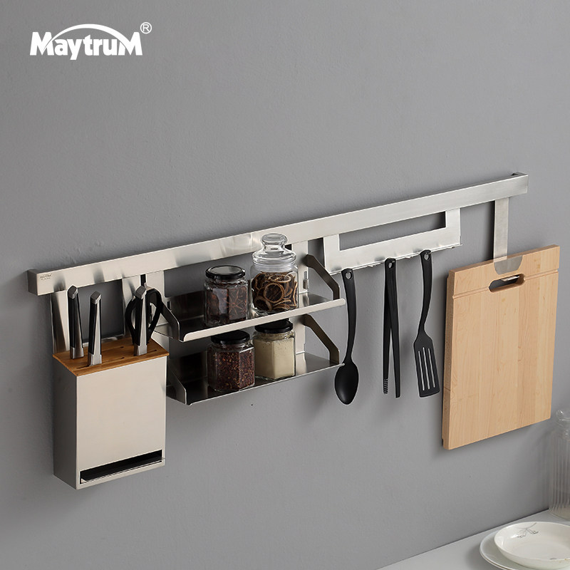 304 stainless steel kitchen rack household wall-mounted seasoning bottle can rack knife rack chopsticks tube tableware storage layer rack