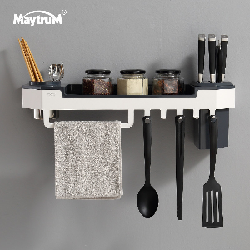 Kitchen Shelve Wall-mounted Free 304 stainless steel Seasoning Jar Rack Kitchen Knife Rack Cutlery Chopstick Cylinder Containing shelf