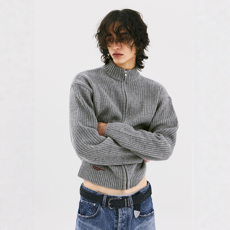 Now Fararchive 26Ss Tailored Stand-Up Collar Knitted Wool Zipper Jacket Embroidered Short Jacket Old Money Style