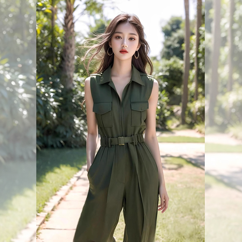 Elegant Ladylike High-Fashion Jumpsuit 2026 New Summer Women's Green Sleeveless One-Piece Pants