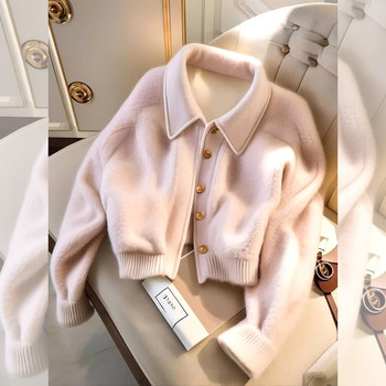 Chanel-Style Pink Lamb Wool Short Coat for Women, 2026 Winter, Petite, Age-Reducing, Stylish, Thickened Jacket Top