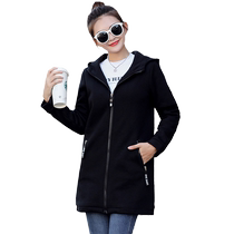 Thickened velvet mid-length womens sweatshirt for middle-aged mothers in winter large size loose belly-covering slimming jacket 200 pounds