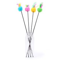 Elastic plastic long pole with wire ball colored feather teasing cat with cat toy pet kitty toy Cat Toys