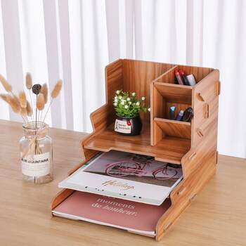 Multi-layer simple bookshelf wooden study desk office file classification book sorting a4 paper storage shelf
