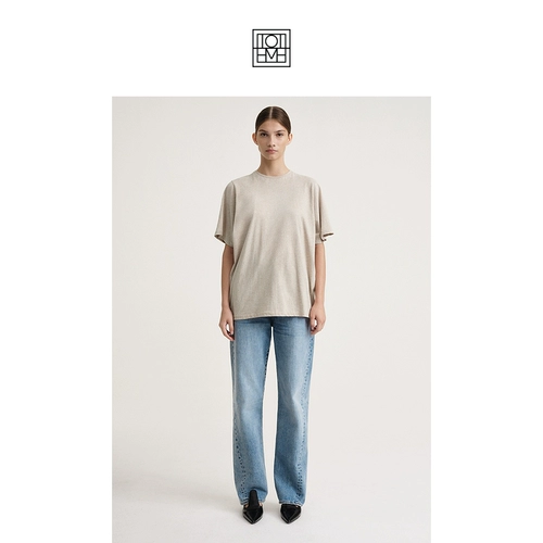 Смешанная бежевая футболка с коротким рукавом, оверсайз