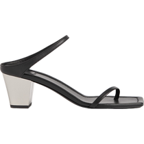 TOTEME Womens Shoes Black Silver Glossy Square Toe Leather City Sandals