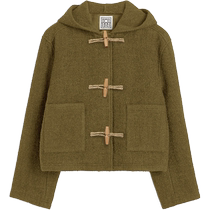 TOTEME Womens Olive Green Wooden Tail Felt Art Duffle Jacket