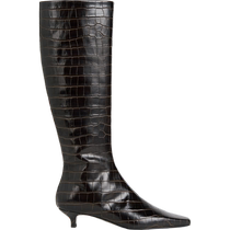 (Christmas gift)TOTEME womens shoes dark brown cat heel cowhide crocodile pattern high knee-high boots
