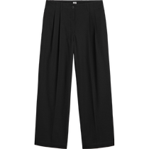 (Summer Discount)TOTEME Womens Black Casual Twill Cotton Draped Trousers