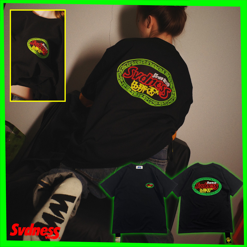 【Svdness】Authentic Hong Kong Original Design Neon Tube Graffiti Loose Short-Sleeve T-Shirt for Men and Women
