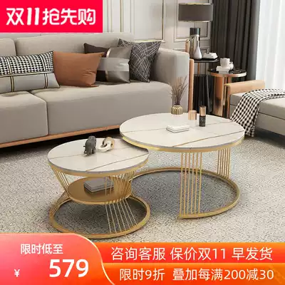 Light luxury Rock board marble round coffee table combination simple modern small apartment Net red small coffee table table living room household