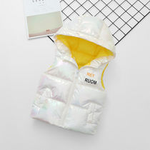 Anti-season autumn and winter new childrens down cotton vest baby thick vest male and female children hooded with warm horse clip