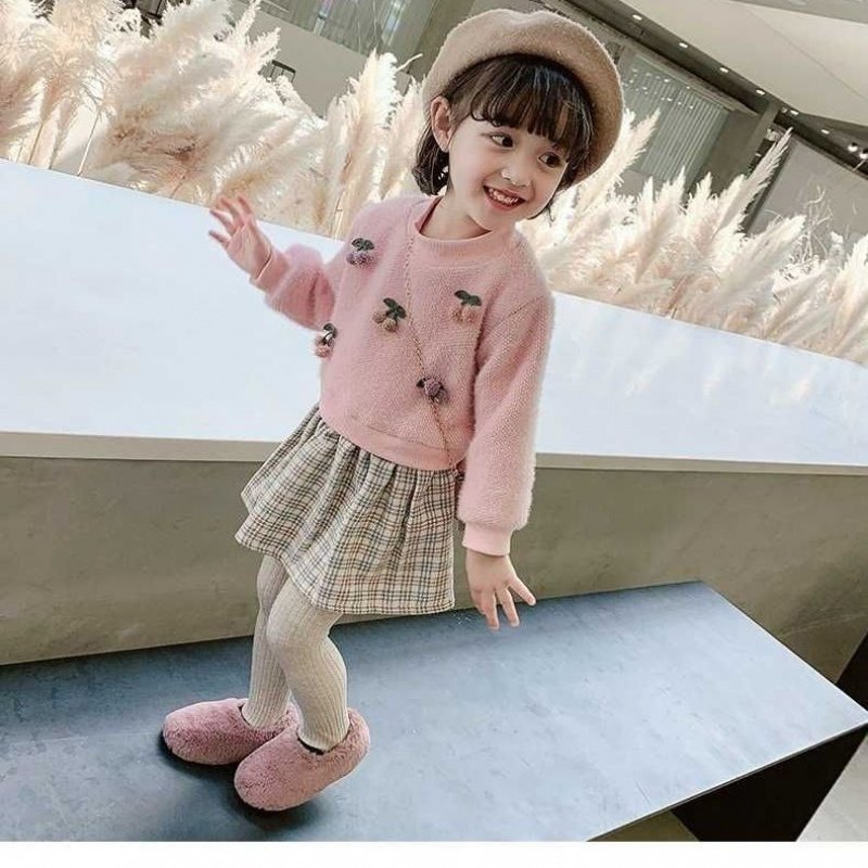 Baby New Winter Dress Plus Suede Foreign Dress Girl Princess Dress Children Foreign Mink Suede Korean Version Dress Strawberry Skirt