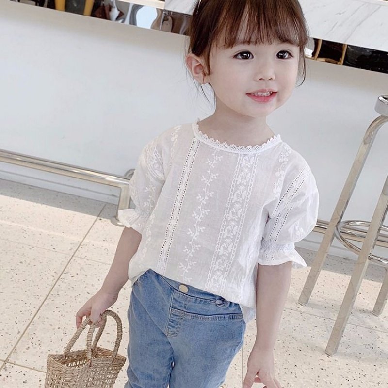 Girl's summer dress female baby pure cotton shirt loose version 2020 new superocean 1-8 year old child short sleeve shirt