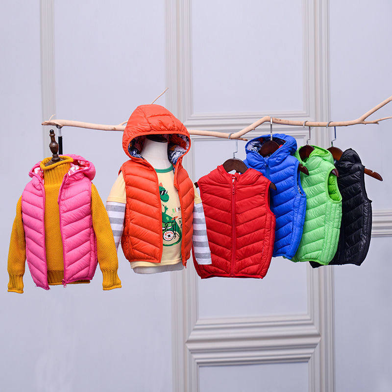 Off-season children's vest vest boys and girls students autumn and winter down cotton hooded thin thermal vest