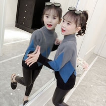 Girls mink velvet sweater plus velvet thickened foreign atmosphere New Winter Children base shirt childrens high collar warm clothing