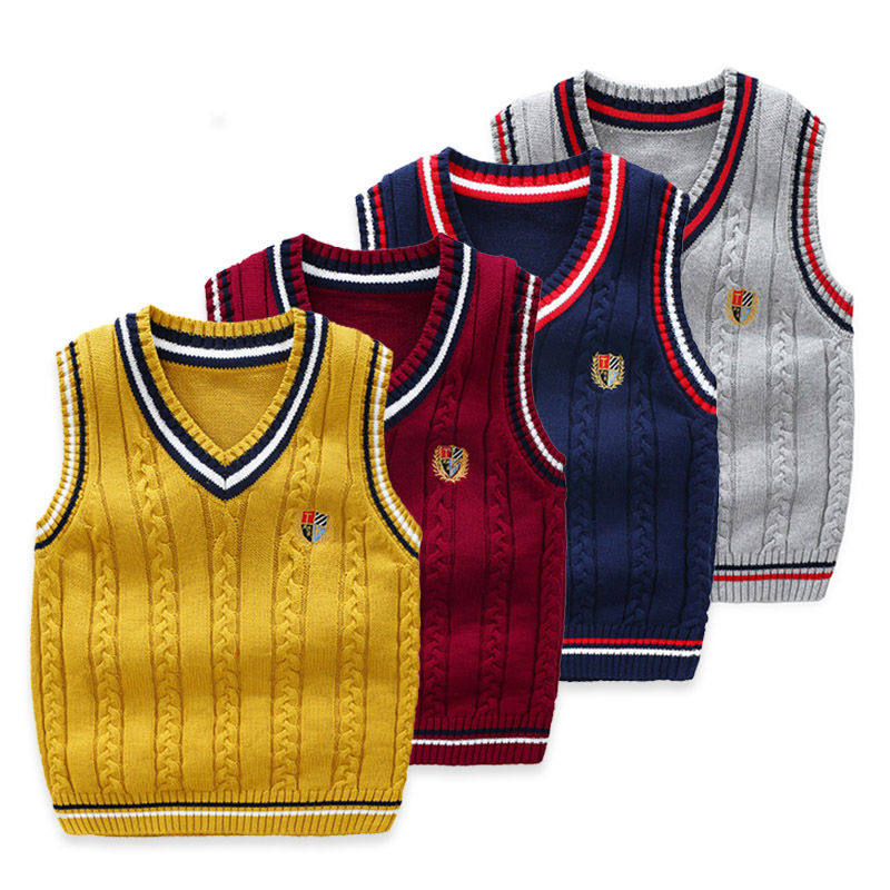 Baby Sweater Vest Knitted (Pure Cotton) Vest Children's Clothes Wool Vest Boys Girls Small Middle-aged and Big Children