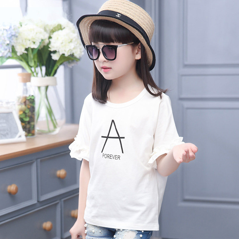 Girls short sleeve T-shirt 5-15 years old 8 summer 9 children 10 little girls 11 cotton 12 bottoming shirt 13 clothes 14