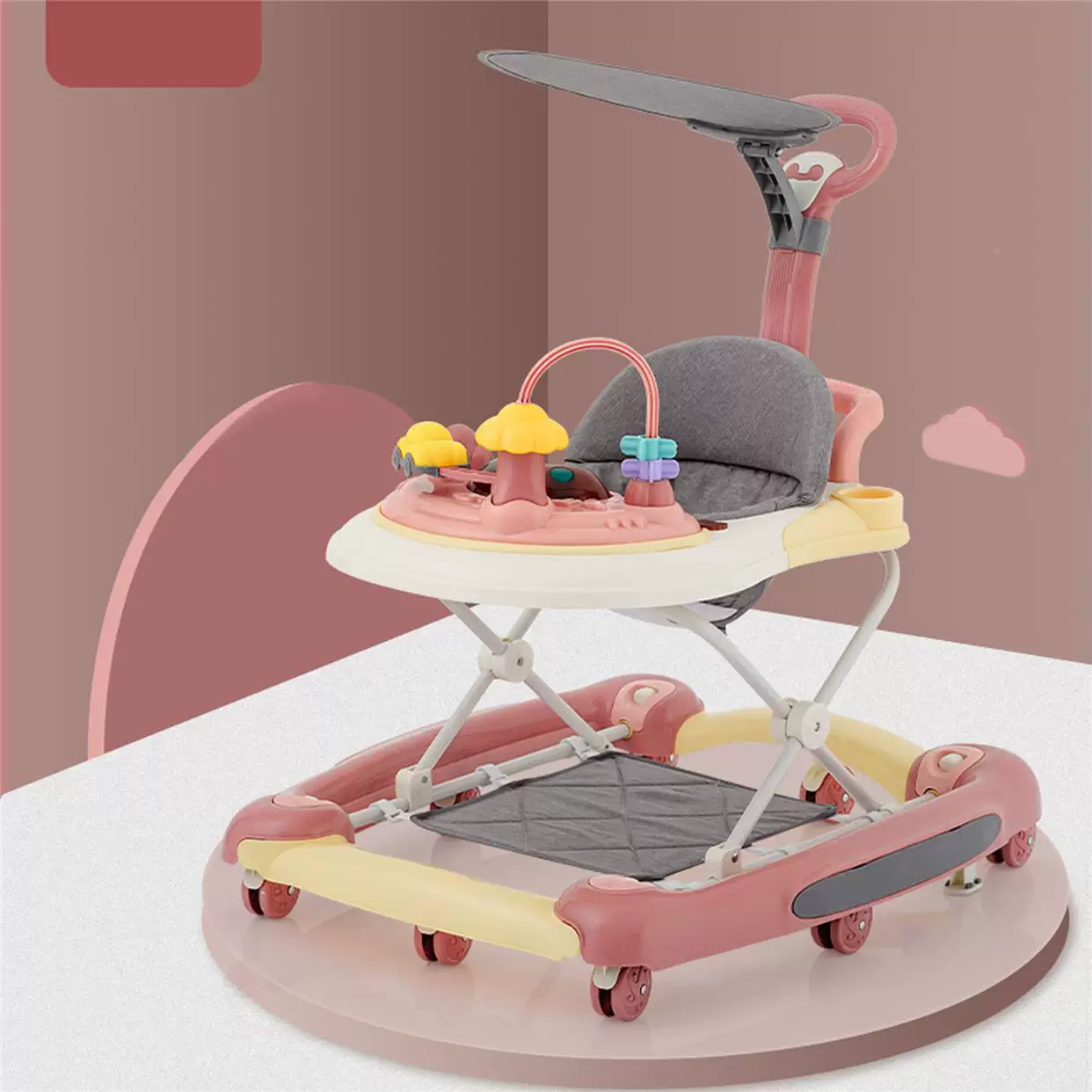 Children's walker with seat, anti-rollover