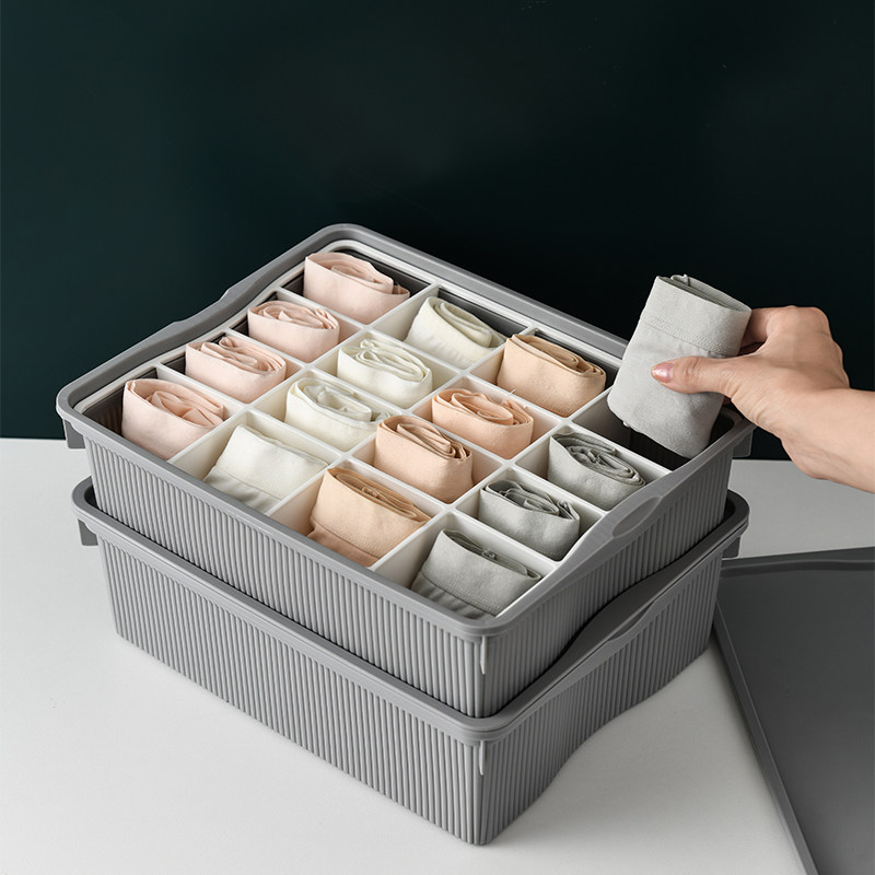 Japan imports MUJIΕ to put underwear, underwear, bra socks and compartments to store household finishing grid artifact with lid anti-