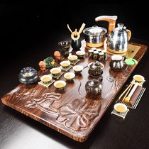 Complete set of Kung Fu tea set solid wood tea tray household simple ceramic tea cup tea table fully automatic electric tea stove integrated