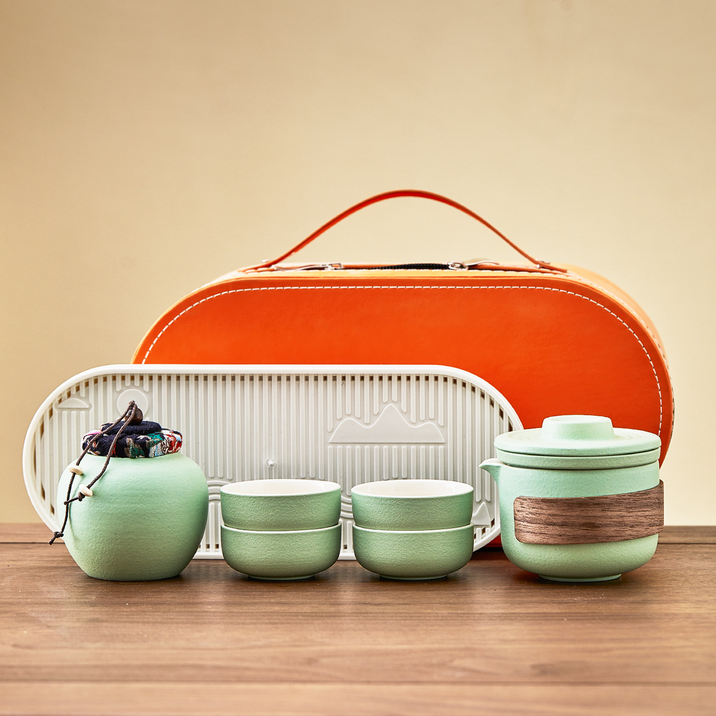 Travel tea set outdoor car portable one pot four cups travel quick cup company business gift logo