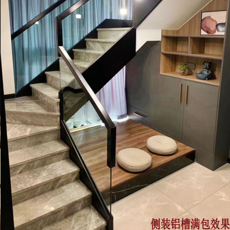 Narrow-sided frameless glass handrail stainless steel aluminum alloy embedded side-mounted card slot balcony staircase railing fixed floor groove