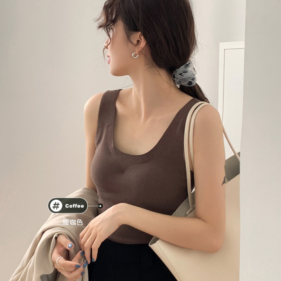 Spring and Autumn New Ladies AB Surface German Velvet One-Piece Brushed Vest Basement Free Bra No Trace Heater