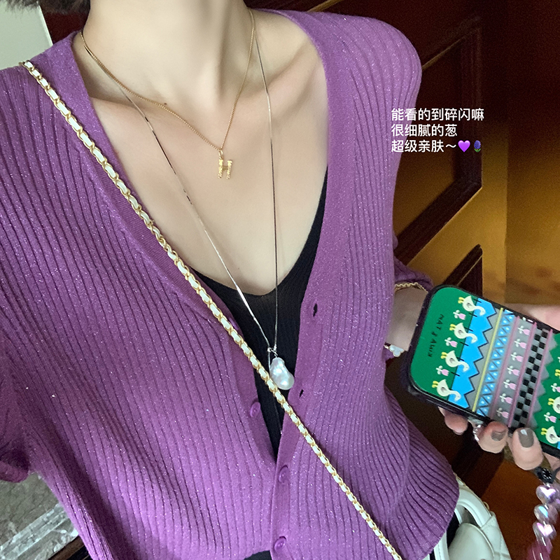 Hz「Shimmering Galaxy Linen Fang Sun-Dried」Summer Essential Short Knitted Sequin Cardigan 0681