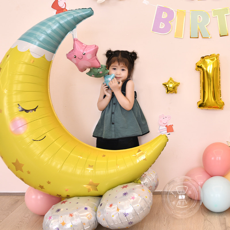Cartoon large three-dimensional moon star aluminum membrane balloon children baby birthday decoration balloon party supplies