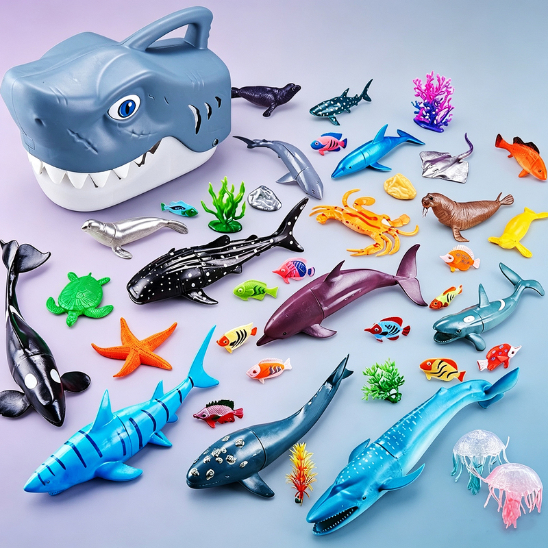 Simulated Marine Life Model Set, Three-Dimensional Animal Dolls, Kidsren's Shark, Crab, Seal, Dolphin Toy Ornaments 4 Simulated Marine Life Model Set, Three-Dimensional Animal Dolls, Kidsren's Shark, Crab, Seal, Dolphin Toy Ornaments 4