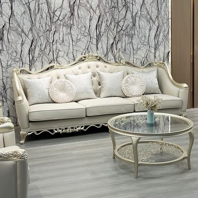 American light luxury solid wood carved sofa, European palace high-end solid wood three-seat sofa, imperial concubine living room combination