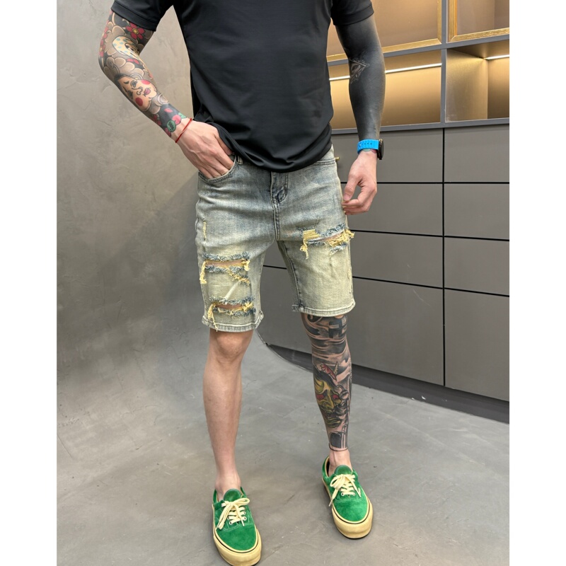 Spring New Fashion Casual Versatile Retro Ripped Slim Fit Stretch Men's Denim Shorts 6272 Spring New Fashion Casual Versatile Retro Ripped Slim Fit Stretch Men's Denim Shorts 6272