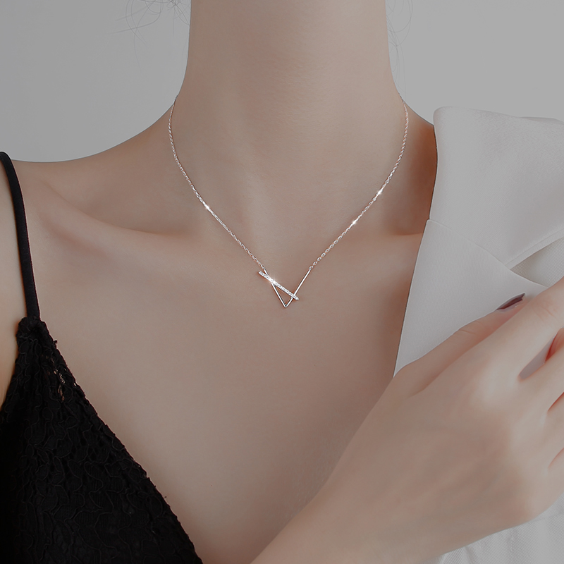 Korean Geometric Necklace Women's Summer Pure Silver Advanced Design Sensation Small Crowdsourced and Delicate Locks Bone Chain 2022 New