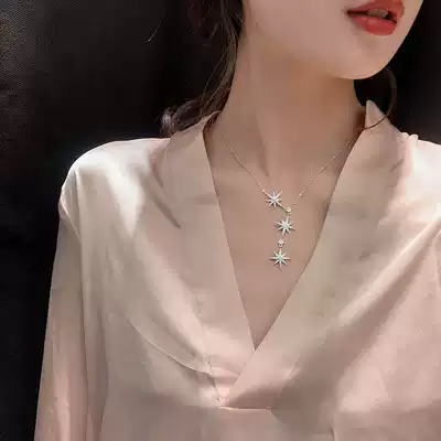 Korean eight star necklace female sterling silver 2021 New light luxury niche brand design sense choker not fade
