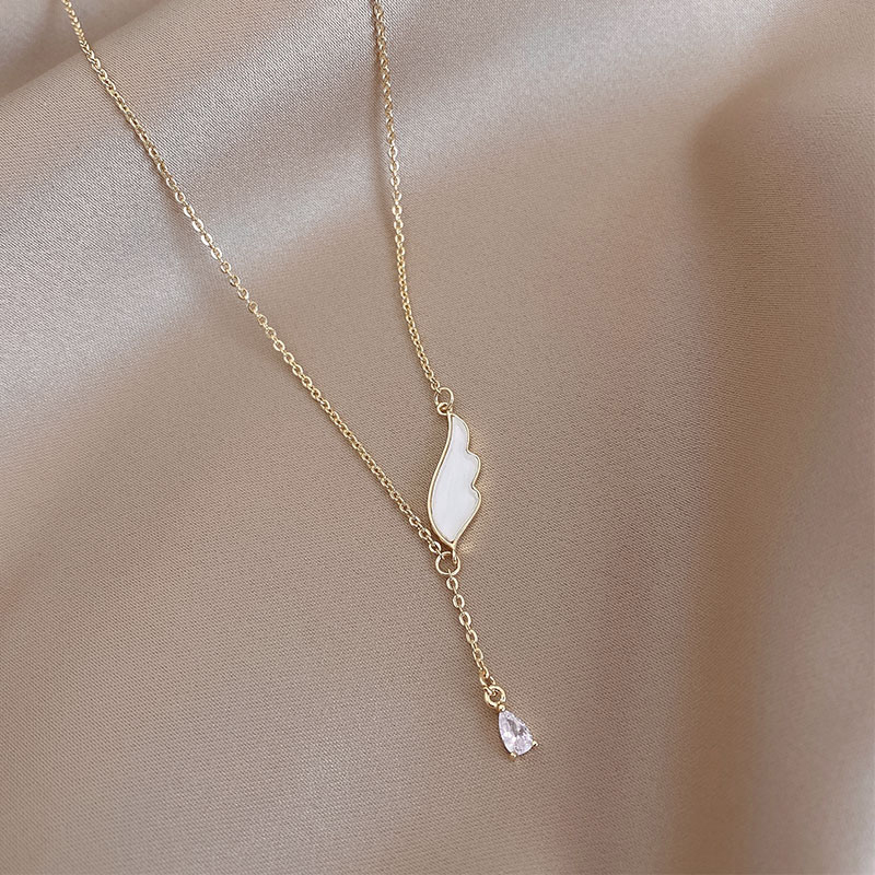 Korean angel wings necklace female summer 2021 new high-end sterling silver sweater chain simple non-fading ins tide