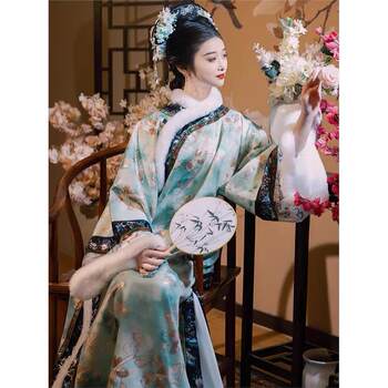 Qing han women's long velvet and thickened diagonal placket