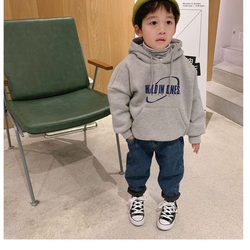 Boys' hooded sweater thin section children's tops autumn and winter baby boys hoodie loose children's trendy brand long-sleeved all-match