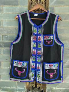 Chaleco hani de la minoría étnica yunnan, tela gruesa, traje étnico de elefante, ropa de actuación laboral, chaleco, danza negra