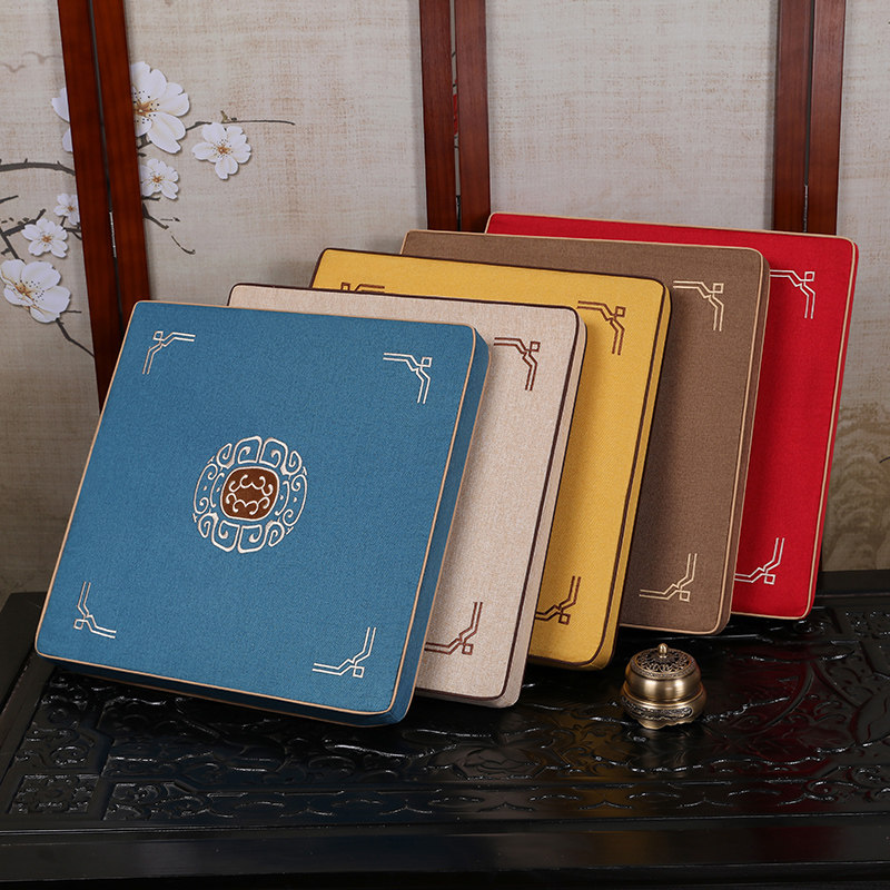 New Chinese Red Wood Sofa Cushion Chair Cushion Solid Wood Furniture Tea Table China Wind Tea Chair Cushion Chair Cushion Embroidered Flowers